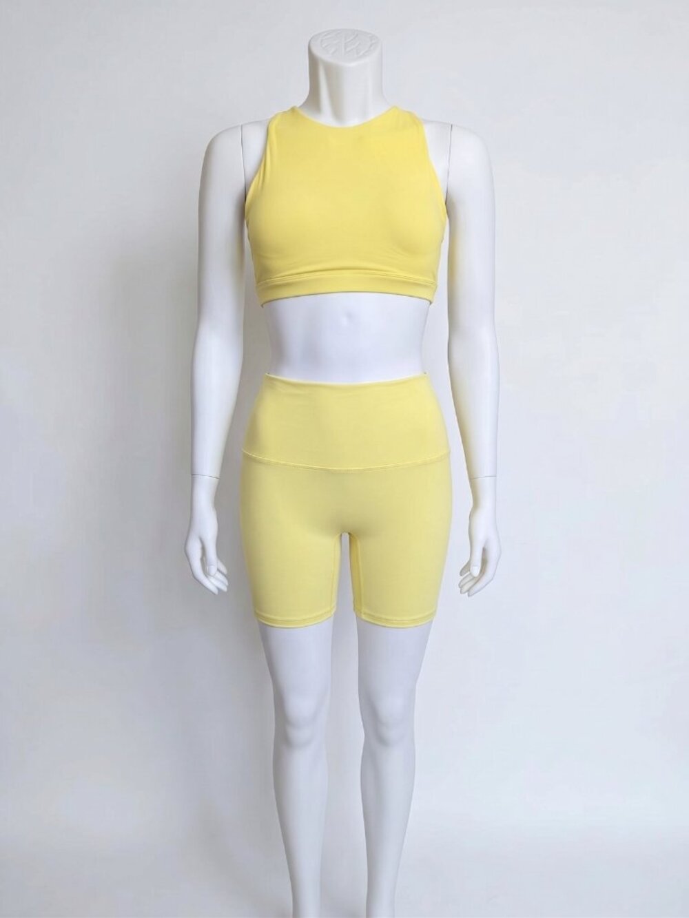 Yellow Matching Workout Set Strappy Sports Bra Biker Shorts Womens Small 4 NWOT